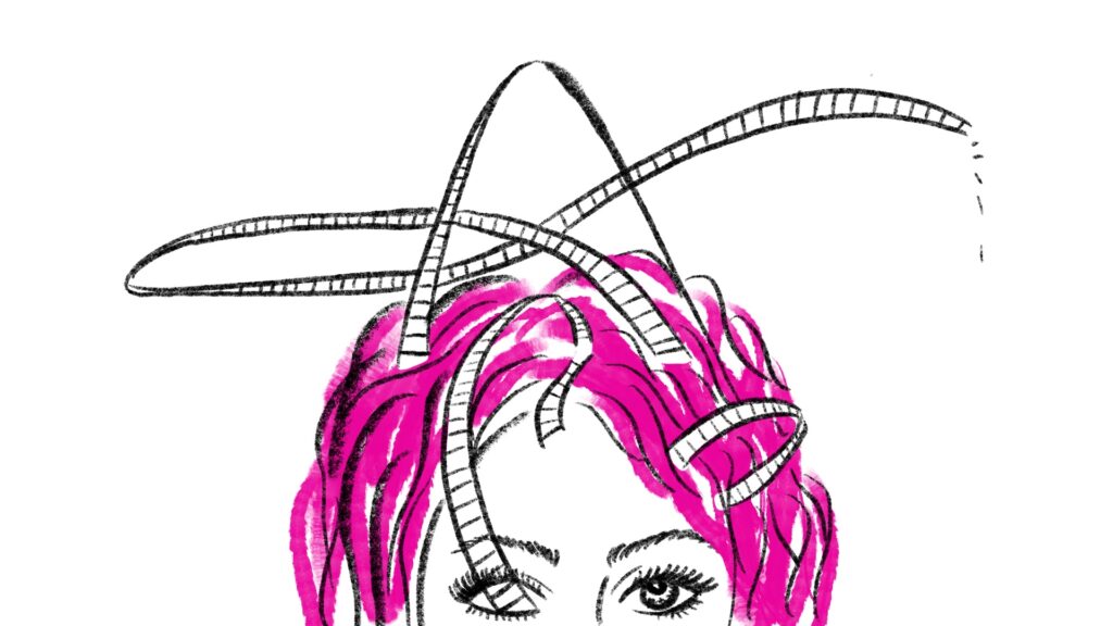 Illustration zeigt die instabile psychische Lage einer Frau visualisiert durch eine Achterbahn in ihrem Kopf.